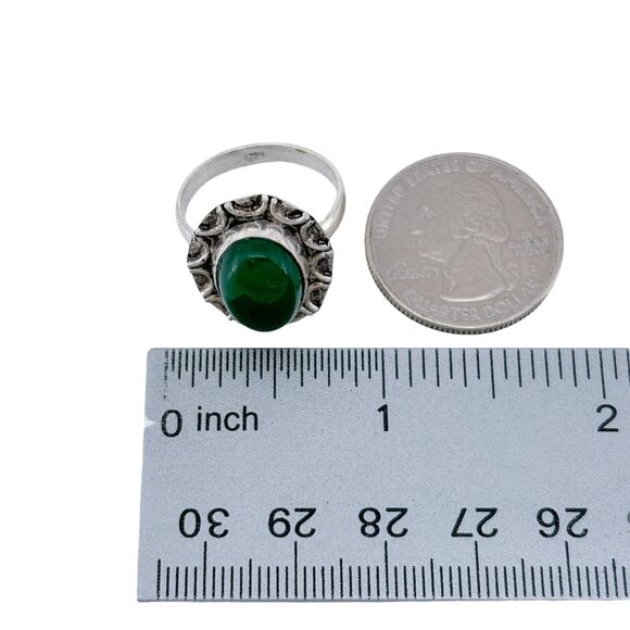 Vintage Sterling Silver 925 Green Glass Cabochon Ring Size 8 - Picture 7 of 8